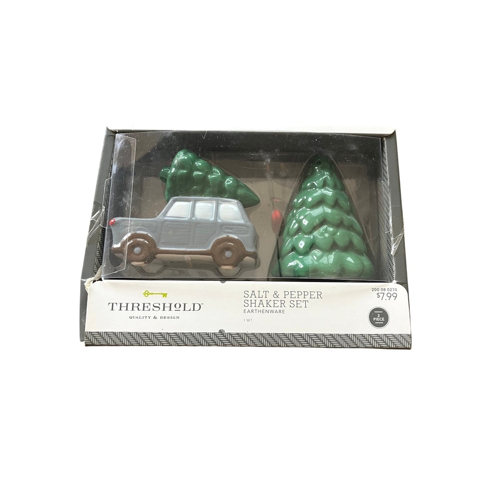 Threshold Holiday Traveling Ceramic Car Tree Salt And Pepper Shaker Set‎ Boxed